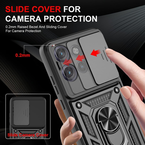 Funda Para Moto G15 Case Uso Rudo Protección Lentes + Mica Rojo Para Moto G15