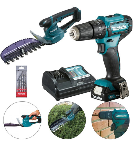 Combo Parafusadeira Hp333dwyx3 + Aparador Uh201dz 12v Makita