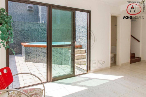Cobertura Com Vista Para O Mar, Na Avenida Da Praia, Com 2 Dormitórios (1 Suíte) E 2 Vagas, À Venda, 160 M², Por R$ 1.018.000 - Pompeia - Santos/sp - Co0108
