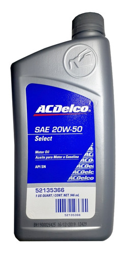 Aceite Sae 20w-50 Mineral Acdelco Original