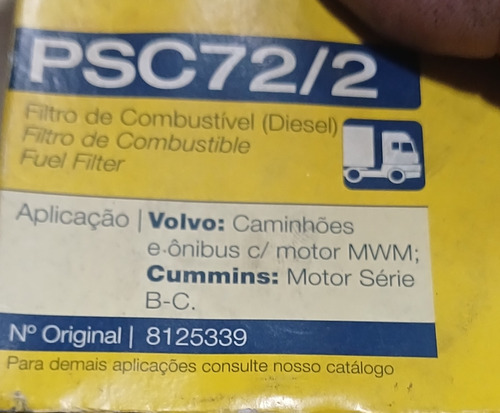 2 Filtro Combustível Psc72/2 Agrale Mwm Cummins Volvo Scania