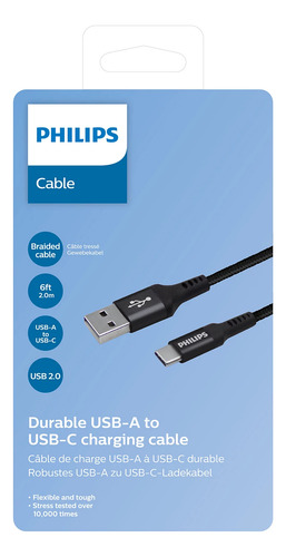 Cable Philips De Carga 15w Usb-a A Usb- C De 2 Metros