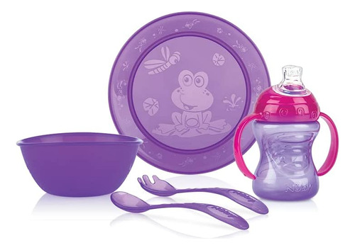 Kit Alimentação Bowl Prato Raso Copo Bico Silicone Talheres Cor Lilás