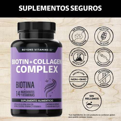 Biotin + Collagen Complex - Contiene Biotina + Colágeno + 15 Ingredientes Y Vitaminas - Colageno Biotina - Multi Collagen Peptides - Vitybell Vitaminas Mujer - Cabello Piel Uñas - 60 Cápsulas Sin Sabor