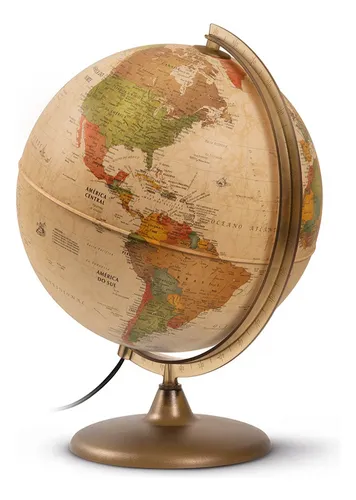 Globo Terrestre Vintage Discovery Led 30cm - Abajur Decorati