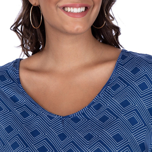 Blusa Feminina Plus Size Estampada Cativa Mais Azul M C31110