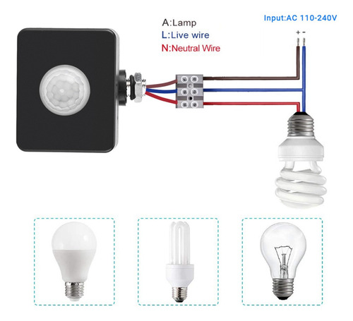 Sensor Iluminación Movimiento Infrarrojo Con Interruptor Pir