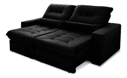 Sofá Retrátil Reclinável Sevilha 3,00m Suede Preto C/ Molas