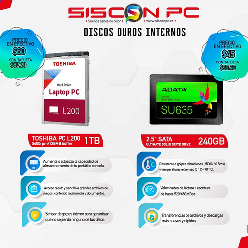 Disco Duro Hdd Externo 2tb /hdd Interno 1tb / Ssd M2 240 Gb