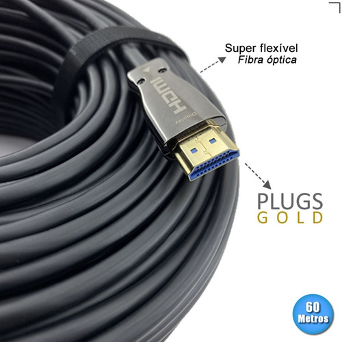 Cabo Hdmi 2.0 Hdr 4k Fibra Óptica 18gbps 60 Metros