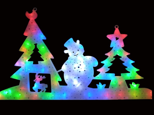 Figura Navideña Muñeco De Nieve Y Pinos Luces De Colores