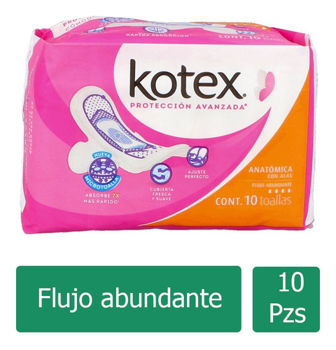 Kotex Anatómica Con Alas Flujo Abundante Empaque Con 10 Toal