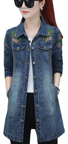 Chaqueta Vaquera Con Bordado De Flores  Abrigo Casual