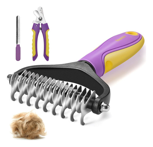 Faveetie Pet Grooming Brush - Double Sided Shedding Demat...