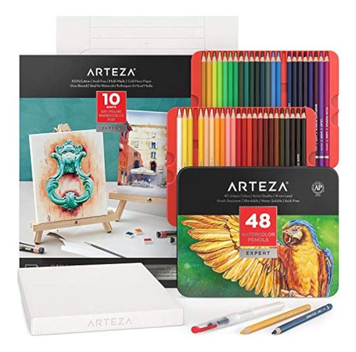 Kit De Arte Con 48 Colores Acuarelables 10 Lienzos De Papel
