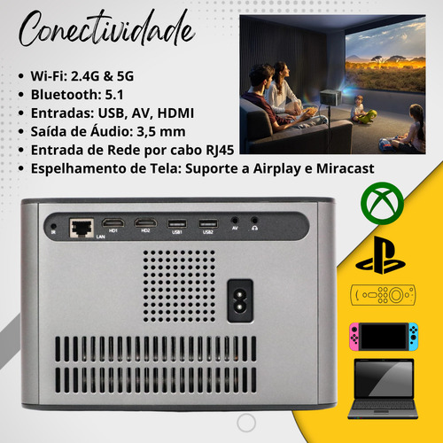 Projetor V9 Pro 4200 Lumens Android 4k Smart Datashow Home