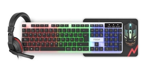 Kit Gamer Noga Teclado Mouse Auricular Pad 4en1 Nkb413 Blanco Y Negro