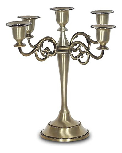 Sujun Candelabro De Metal De Bronce Con 5 Velas, Candelabro 