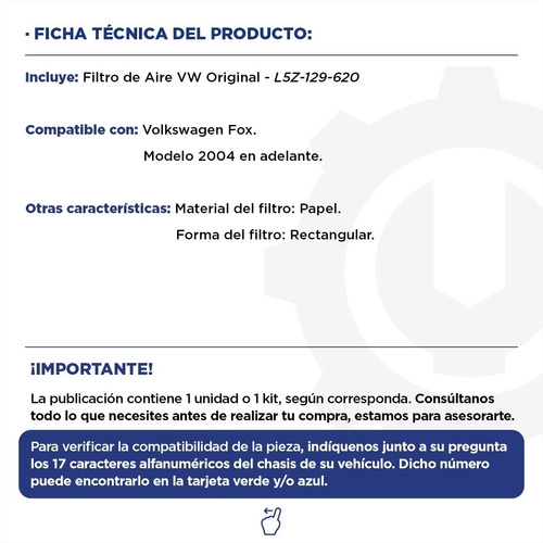 Imagen 2 de 9 de Filtro De Aire Vw Fox - Original