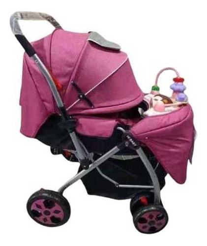 Coche Cuna Para Bebe Con Centro De Actividades Color Azul Marino Chasis Plomo