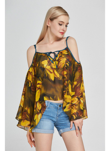 Top De Camisola De Gasa Con Estampado Casual De Moda