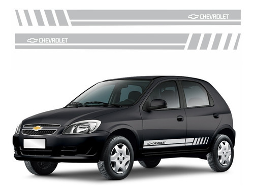 Kit Faixa Adesivos Personalizados Para Chevrolet Celta 20633 Cor Prata