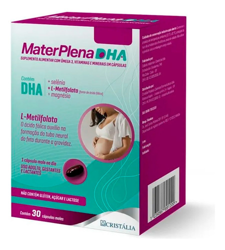 Suplemento Alimentar Materplena Dha Com 30 Cápsulas Sabor Sem Sabor