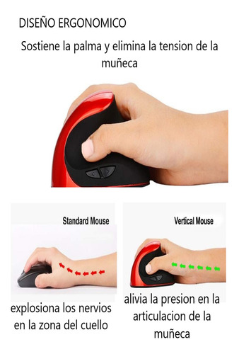 Mouse Vertical Ergonómico Inalámbrico Recargable Rojo-negro