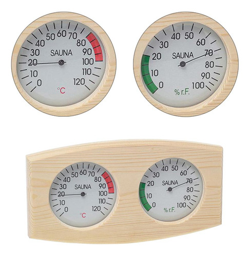 . 1x Termómetro De Sauna De Grano De Madera E Higrómetro