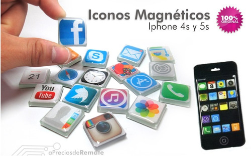 Imagen 5 de 6 de ¡ Iconos Magnéticos iPhone 5 4 Apps Pega Nevera Metal New !!