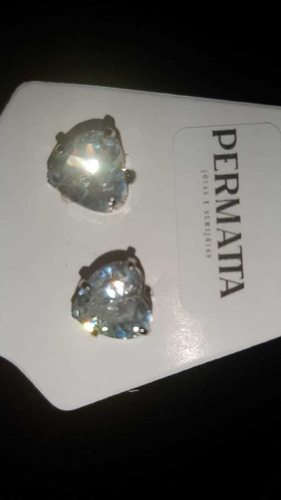 Imagem 2 de 3 de Brinco Prateado Coração 10mm Cristal