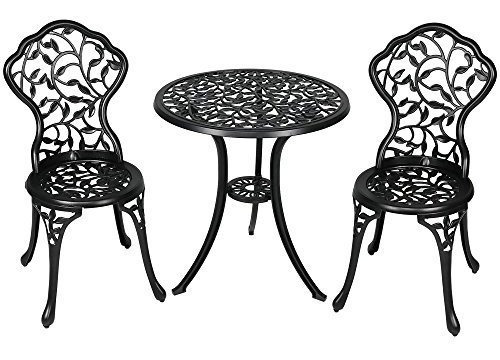 Sunnydaze 3-piece Black Outdoor Cast Aluminum Patio Bistro 