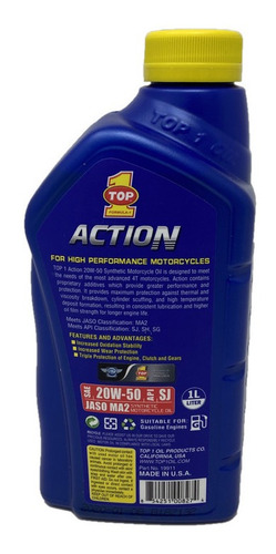 Aceite Motocicleta Top1 20w50 Action Semisintetico, 4 Lt