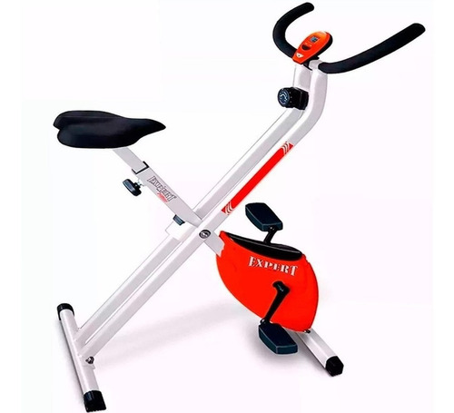 Bicicleta Fija Expert Fitness Plegable Ergométrica Mide Calorías, Distancia, Tiempo, Velocidad color blanco y rojo