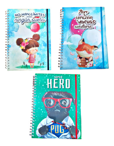 Pack 3 Cuadernos Universitarios Tapa Dura  Surtidos Diseños 