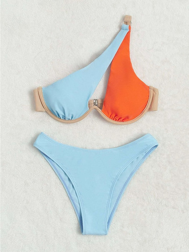 Shein Bañador Bikini Con Aro De Color Combinado