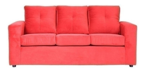 Sofá 3 Cuerpos Con 2 Pouf Felpa Rojo / Muebles América