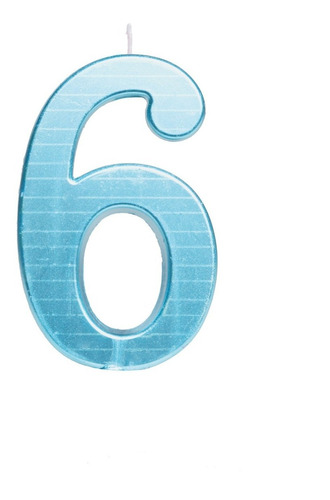 Número 6 - Vela Cromada Metalizada Azul - Bolo E Aniversário