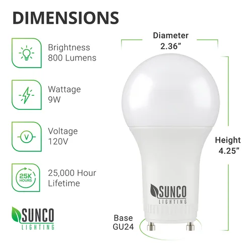 Bombilla Led Sunco A19 Gu24, 5000 K, Luz Diurna, Paquete De