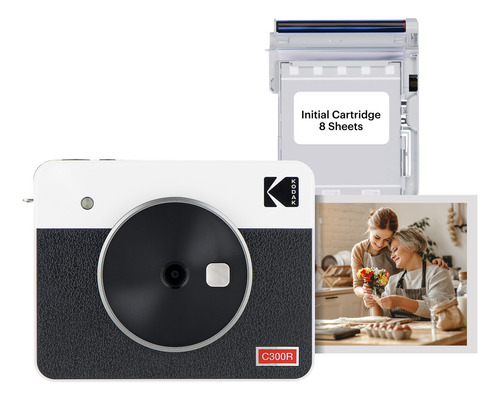Kodak Mini Shot 3 Retro 4pass 2-en-1 Cámara Instantánea Y Impresora De Fotos (7,6x7,6cm) + 8 Hojas, Blanco