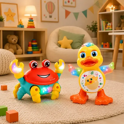 Kit Brinquedos Pato Dançante E Caranguejo Fujão Infantil Som