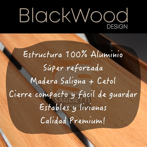 Imagen 3 de 10 de Mesa Plegable Chica 60x50 + 2 Sillas Aluminio Negro Y Madera