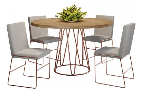 Mesa De Jantar 4 Lugares Dubai Linho Cinza Claro/cobre/siena