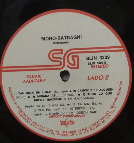 Imagen 4 de 4 de Moro-satragni- Lp Como Nuevo- Excelentes Condiciones 1983