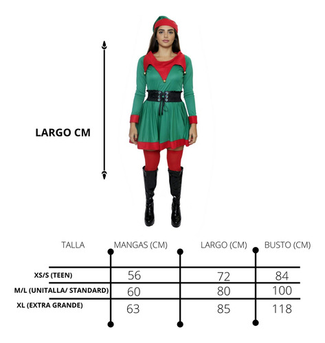Disfraz Duende Clasico Navidad Dama