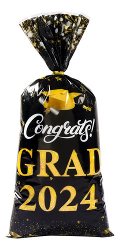 50 Bolsas De Caramelos De Graduación De Oro Negro Para Decor