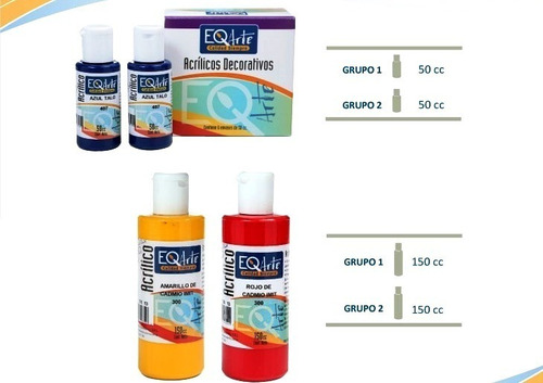 Acrílicos Eqarte 50ml Pintura Acrílica Pack X 12 Unidades