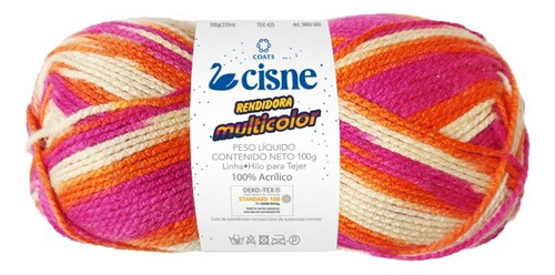 Lana Cisne Rendidora Multicolor X 5 Ovillos - 500gr Color Multicolor Fucsia, Naranja Y Natural 00121