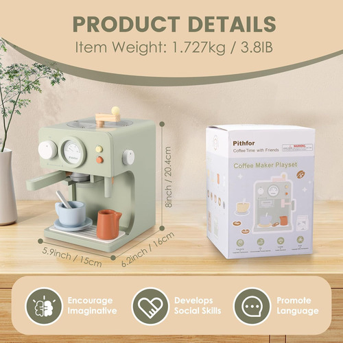 Juego De Cafetera Para Niños Y Soporte De Postre De Madera,
