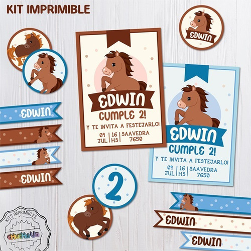 Kit Imprimible Cumpleaños Personalizado Caballos Nene